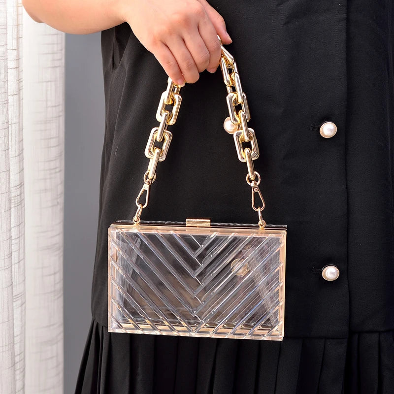 Clear Acrylic Evening Clutch Crossbody Shoulder Bag for Women