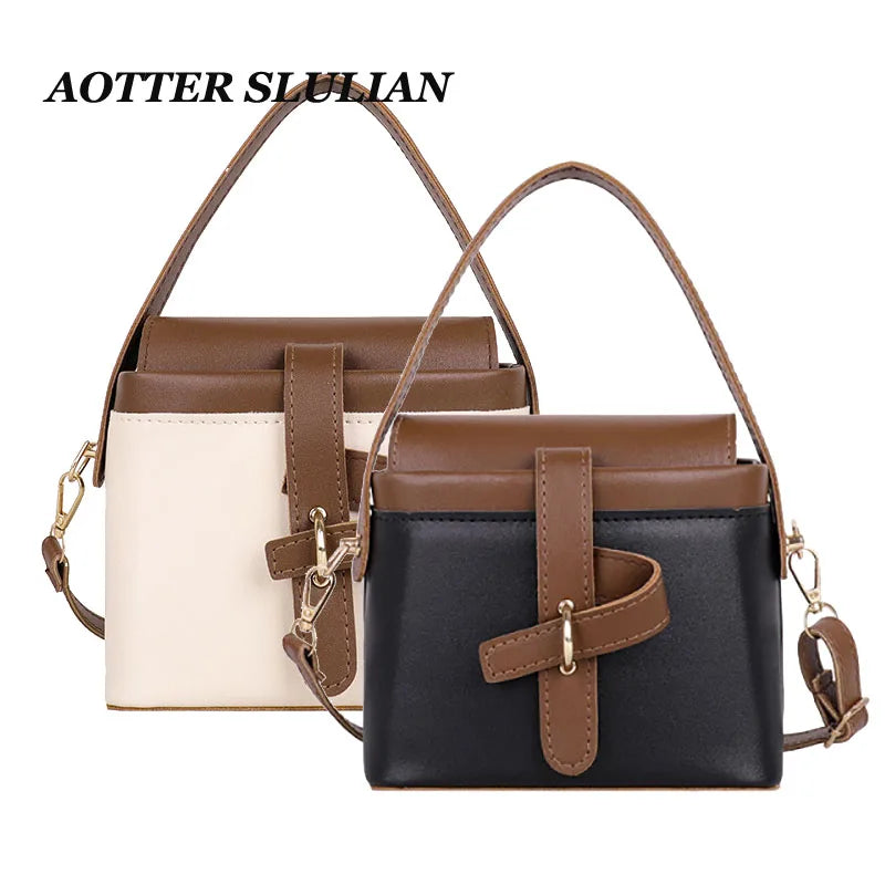 Vintage Design Women Leather Crossbody Bucket Bag