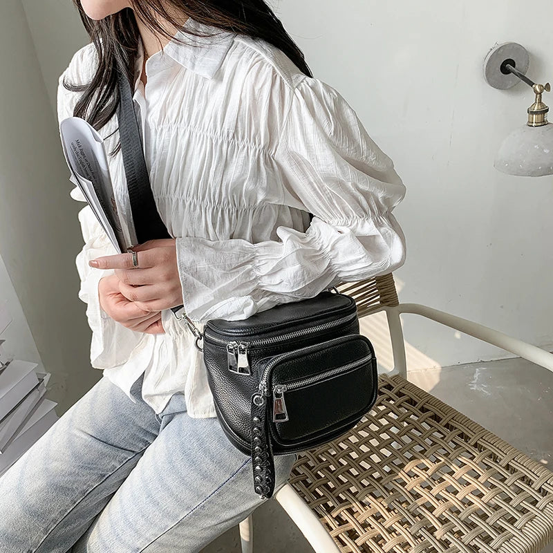 100% Cowhide Crossbody Bags Shoulder Messenger Handbags Small Chest Bag