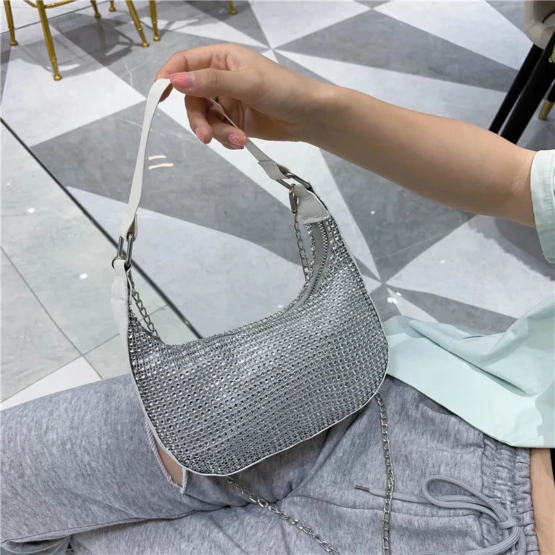 Women Shoulder Bags Diamond Hobo-bag Clutch PU Messenger Evening Bag