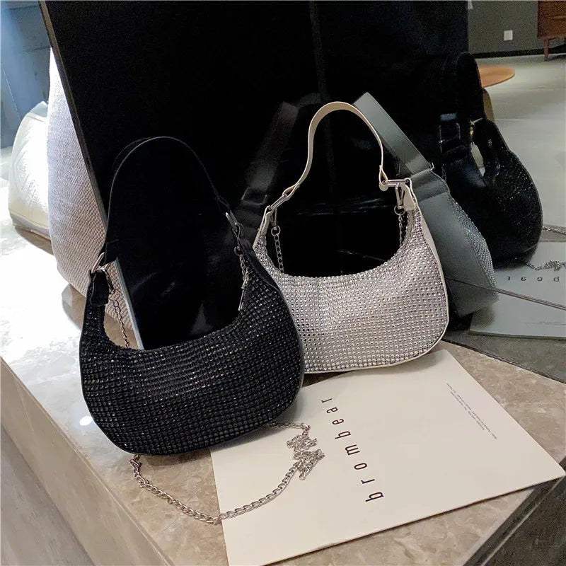 Women Shoulder Bags Diamond Hobo-bag Clutch PU Messenger Evening Bag