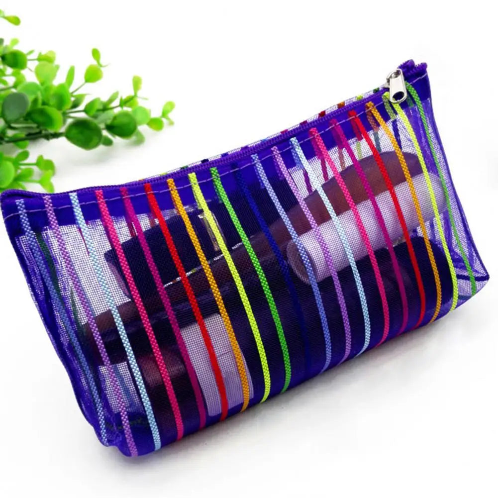 Colorful Striped Makeup Bag High Capacity Dust-proof Portable Toiletries Organiz