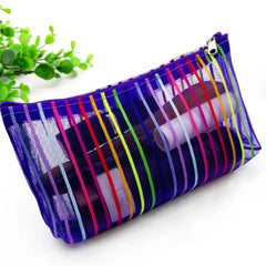 Colorful Striped Makeup Bag High Capacity Dust-proof Portable Toiletries Organiz