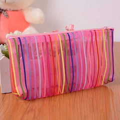 Colorful Striped Makeup Bag High Capacity Dust-proof Portable Toiletries Organiz