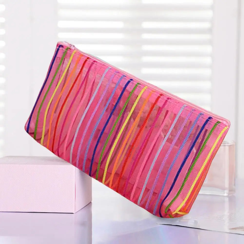 Colorful Striped Makeup Bag High Capacity Dust-proof Portable Toiletries Organiz