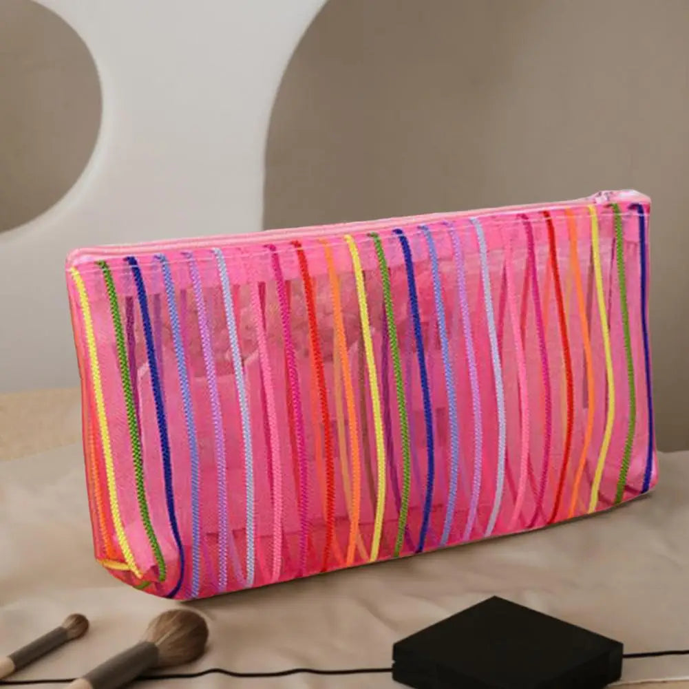 Colorful Striped Makeup Bag High Capacity Dust-proof Portable Toiletries Organiz