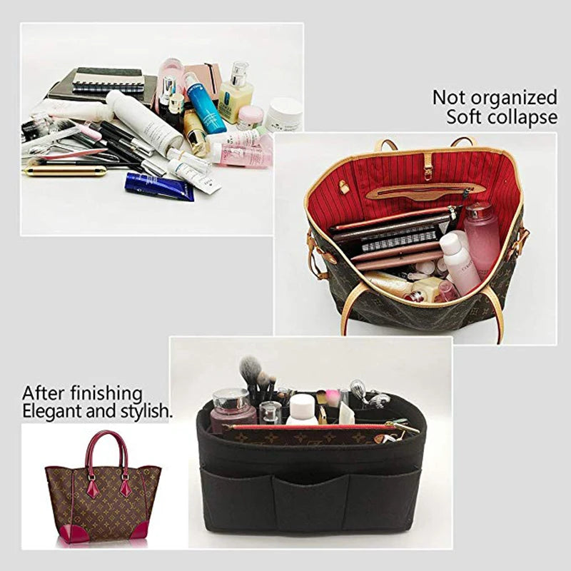 Makeup Organizer/Felt Cloth Insert Bag for Handbag Travel Cosmetic Bag