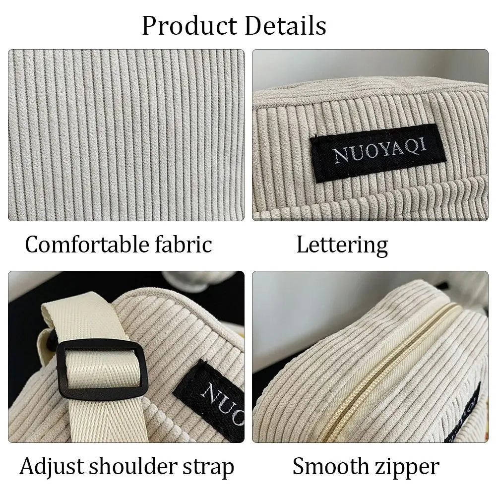 Corduroy Shoulder Bag Small Handbags Casual Outdoor Messenger Bags