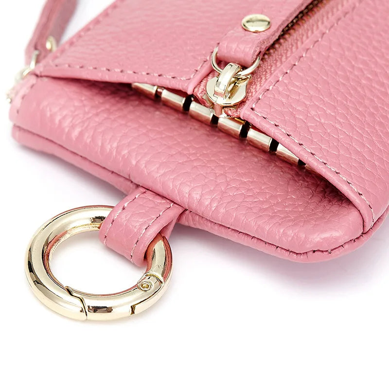 Mini Cow Leather Zipper Coin Purse Multifunction Keys Wallet