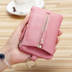 Mini Cow Leather Zipper Coin Purse Multifunction Keys Wallet