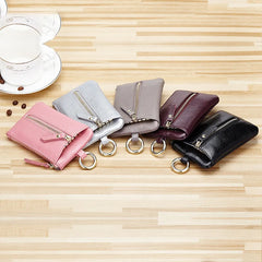 Mini Cow Leather Zipper Coin Purse Multifunction Keys Wallet