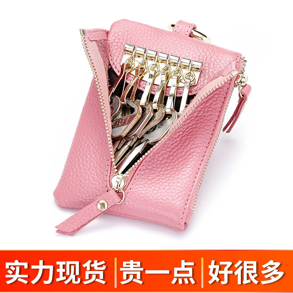 Mini Cow Leather Zipper Coin Purse Multifunction Keys Wallet