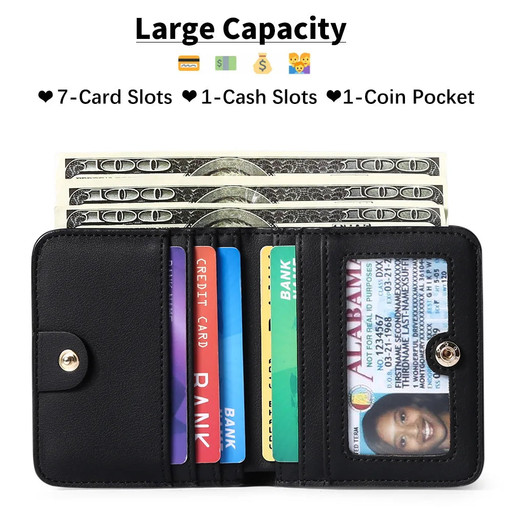 RFID Blocking Leather Bifold Zipper Wallet with ID Window