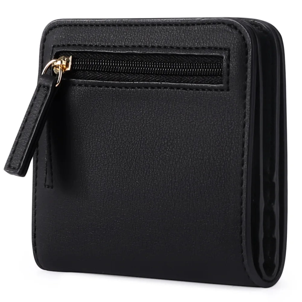 RFID Blocking Leather Bifold Zipper Wallet with ID Window