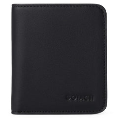 RFID Blocking Leather Bifold Zipper Wallet with ID Window