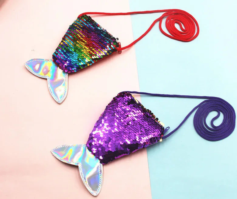 Sequins Mermaid Tail Coin Purse Crossbody Bag for Kids