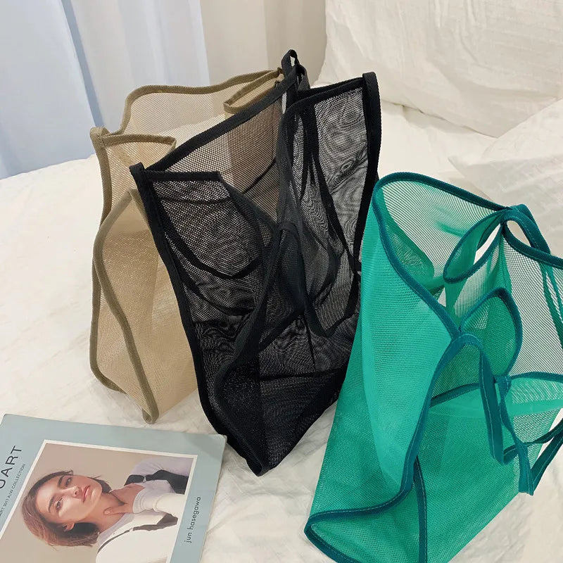 Women Mesh Handbag Foldable Shopping Shoulder Bags Large Casual Tote