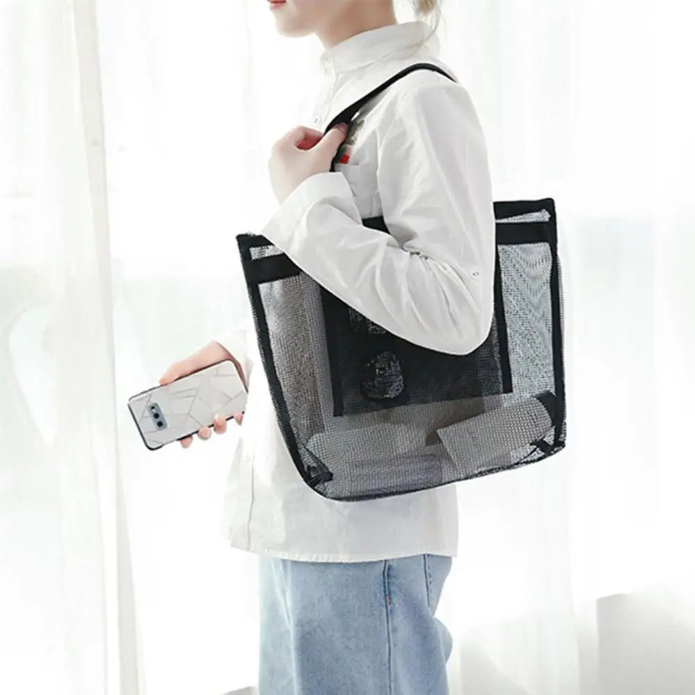 Women Mesh Transparent Bag Large Capacity Picnic Beach Bags Female Casual Solid