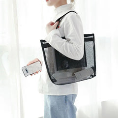 Women Mesh Transparent Bag Large Capacity Picnic Beach Bags Female Casual Solid