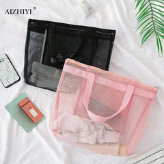 Women Mesh Transparent Bag Large Capacity Picnic Beach Bags Female Casual Solid