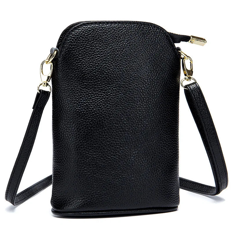 Soft Cow Leather Women Messenger Bag Zipper Crossbody Phone Holder