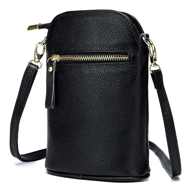 Soft Cow Leather Women Messenger Bag Zipper Crossbody Phone Holder