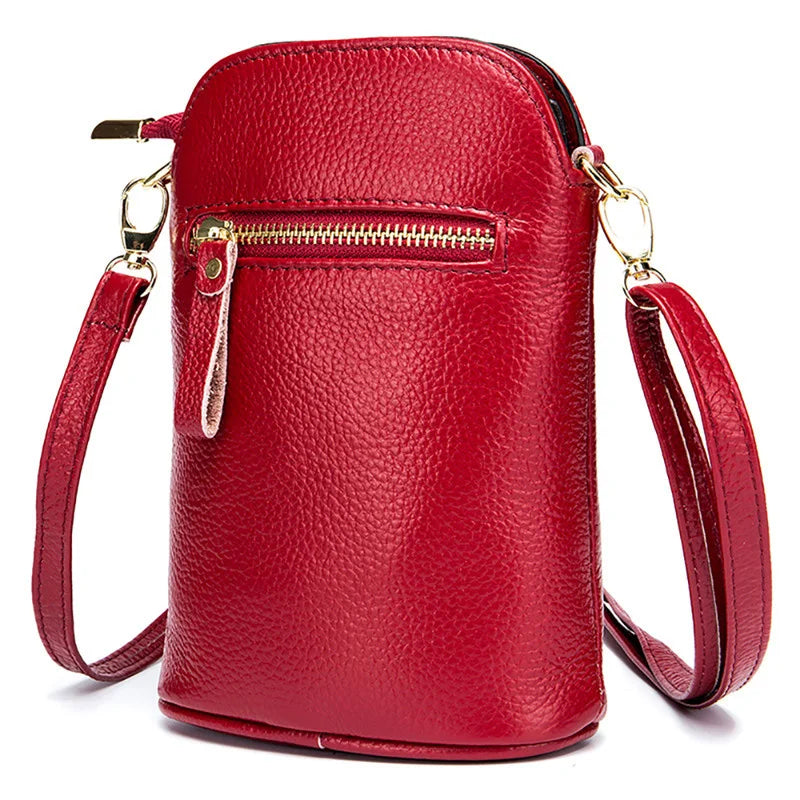 Soft Cow Leather Women's Messenger Bag Zipper Crossbody Phone Holder