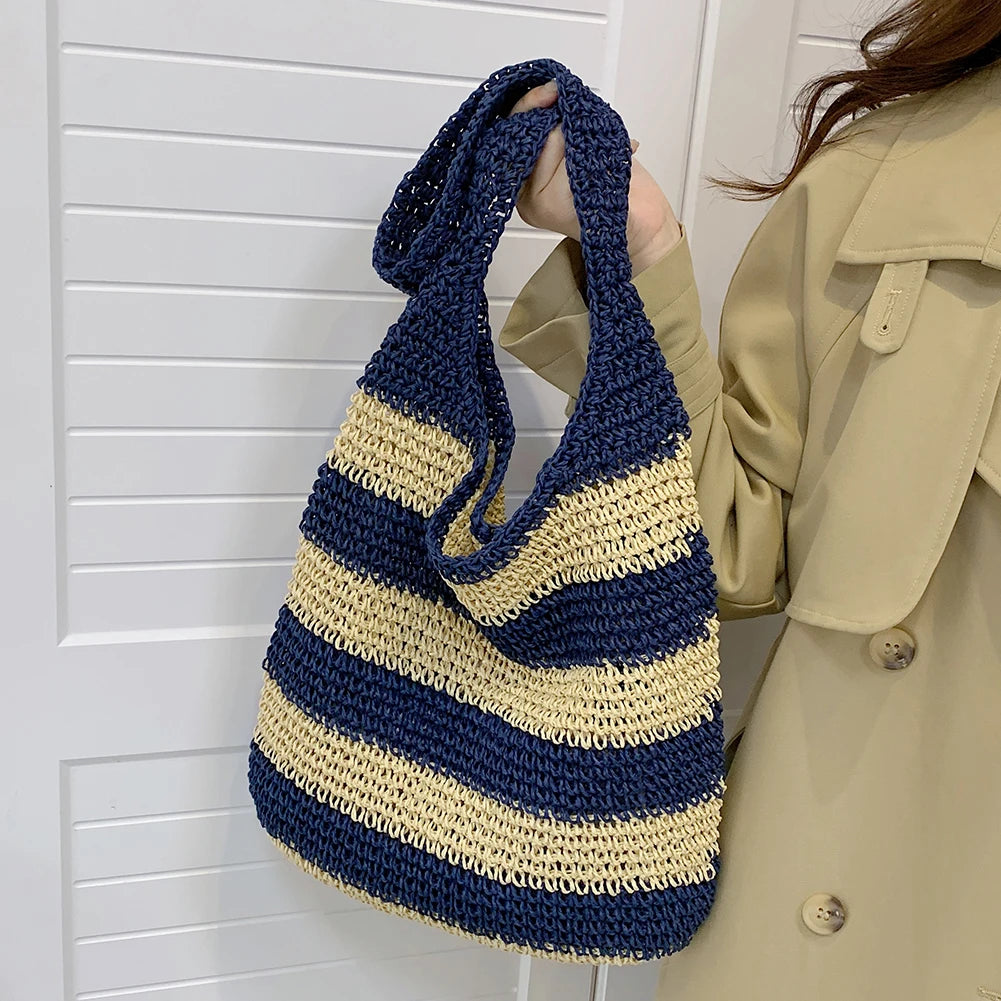 Women Straw Weave Messenger Bag Casual Travel Tote Large Capacity