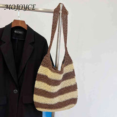Women Straw Weave Messenger Bag Casual Travel Tote Large Capacity
