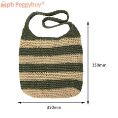 Women Messenger Bag Straw Weave Casual Travel Tote Hollow Striped Large Capacity