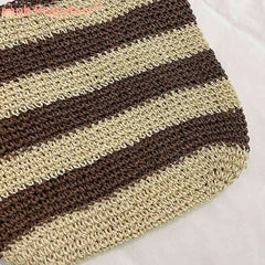 Women Messenger Bag Straw Weave Casual Travel Tote Hollow Striped Large Capacity