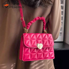 Women Messenger Bag Pleated Heart Hasp Ladies Hand Bags Casual PU Leather Soft T