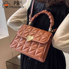 Women Messenger Bag Pleated Heart Hasp Ladies Hand Bags Casual PU Leather Soft T