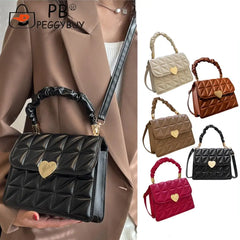 Women Messenger Bag Pleated Heart Hasp Ladies Hand Bags Casual PU Leather Soft T