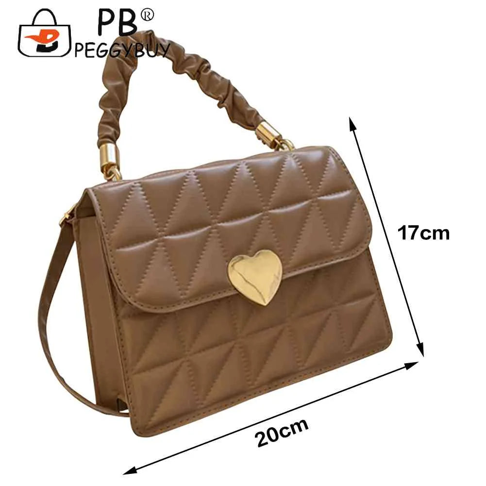 Women Messenger Bag Pleated Heart Hasp Ladies Hand Bags Casual PU Leather Soft T