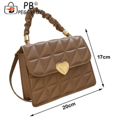 Women Messenger Bag Pleated Heart Hasp Ladies Hand Bags Casual PU Leather Soft T