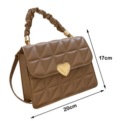 Women Messenger Bag Pleated Heart Hasp Top-handle Bag Casual PU Leather