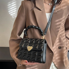 Women Messenger Bag Pleated Heart Hasp Top-handle Bag Casual PU Leather