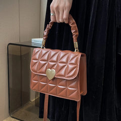 Women Messenger Bag Pleated Heart Hasp Top-handle Bag Casual PU Leather