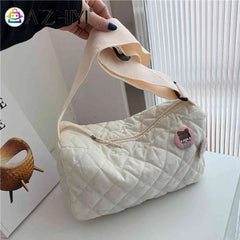 Quilted Shoulder Messenger Bag with Bear Pendant for Women