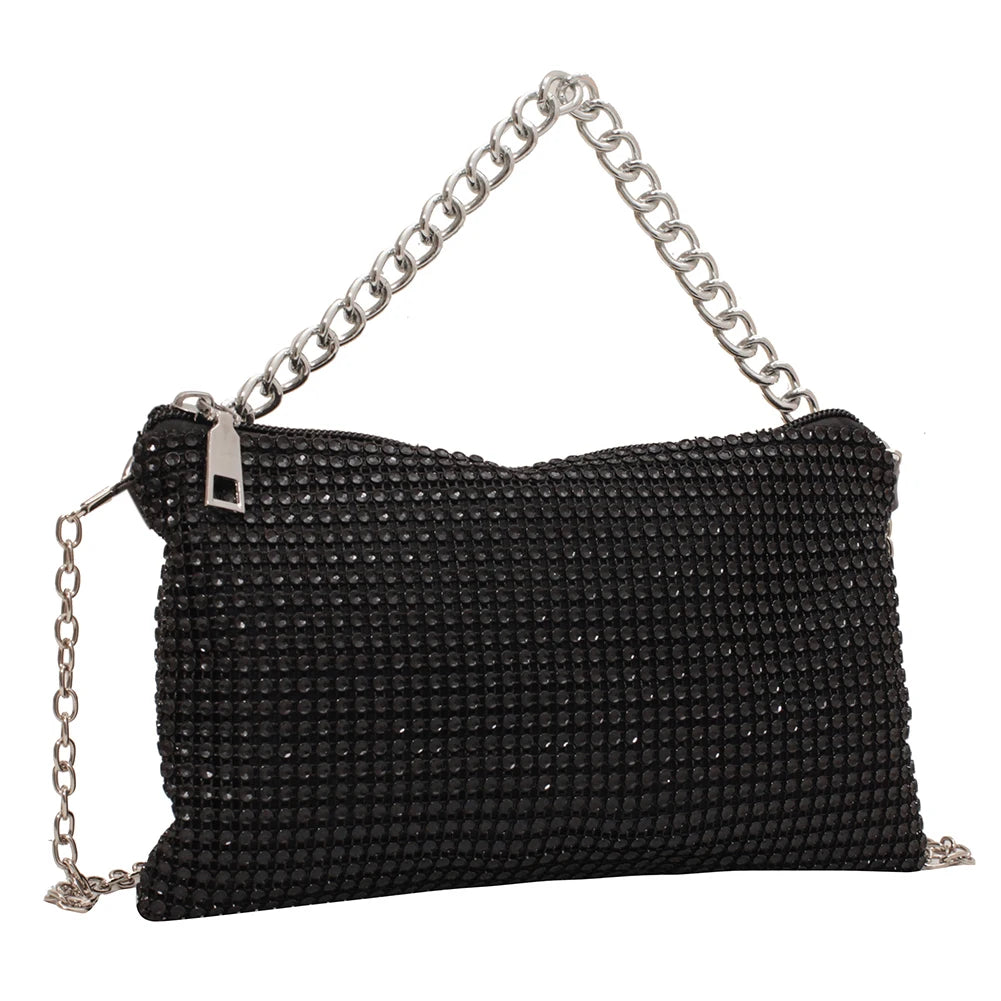 Rhinestone Crossbody Bag Envelope Chain Purse Party Clutch