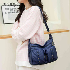 Women Messenger Bag Soft Leather Tote Multi-pocket Adjustable Strap