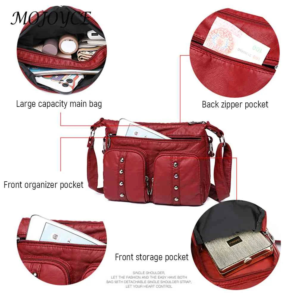 Women Messenger Bag Soft Leather Tote Multi-pocket Adjustable Strap