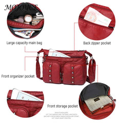 Women Messenger Bag Soft Leather Tote Multi-pocket Adjustable Strap