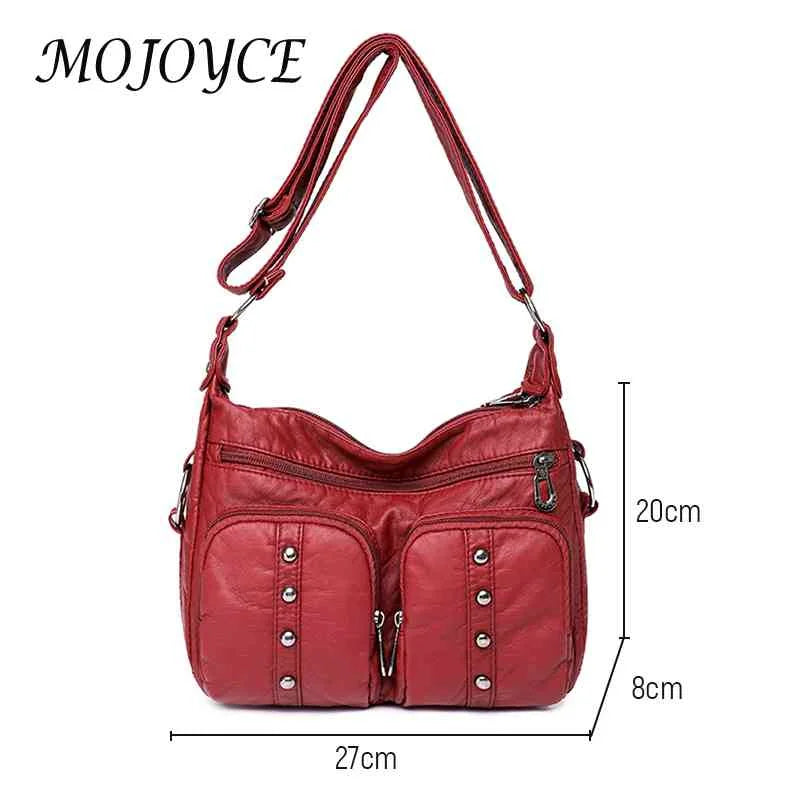 Women Messenger Bag Soft Leather Tote Multi-pocket Adjustable Strap