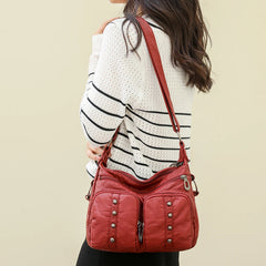 Women Messenger Bag Soft PU Leather Underarm Bag Multi-pocket
