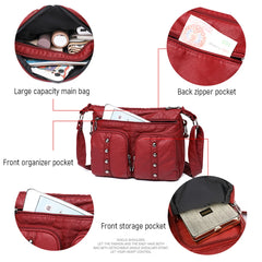 Women Messenger Bag Soft PU Leather Underarm Bag Multi-pocket