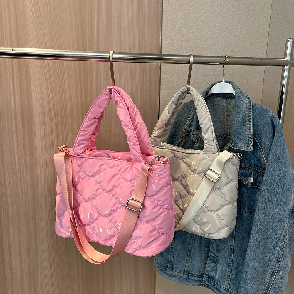 Quilted Nylon Messenger Bag for Women