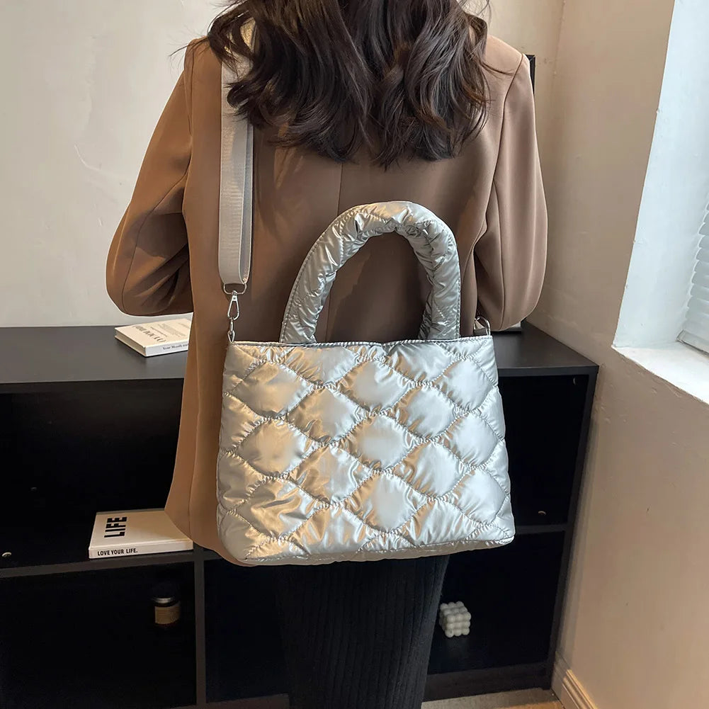 Quilted Nylon Messenger Bag for Women