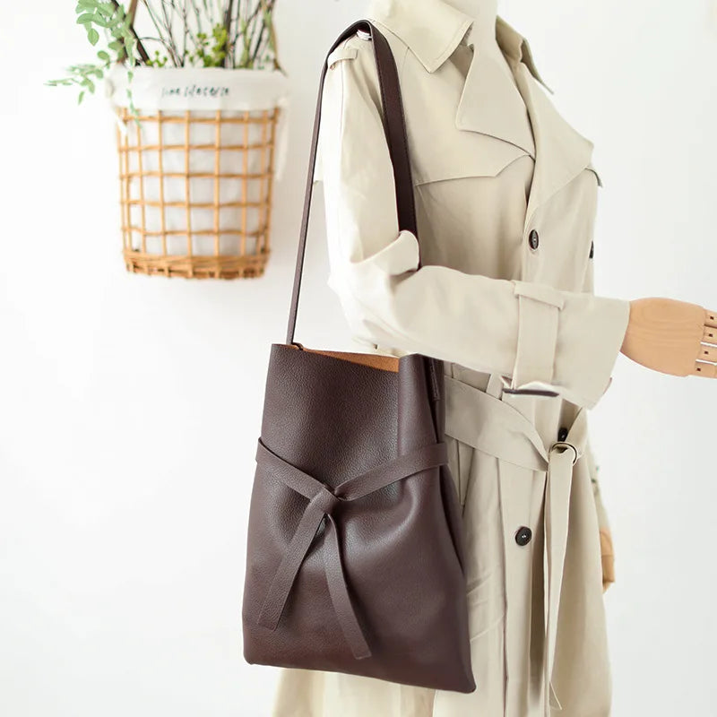 Women Leather Messenger Bag Tassel Handbag Vintage Big Size Tote Shoulder Bag